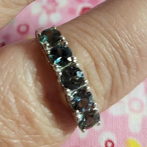 Natural Parti Sapphire 5 Stone Sterling Silver Ring - Picture 3 of 6